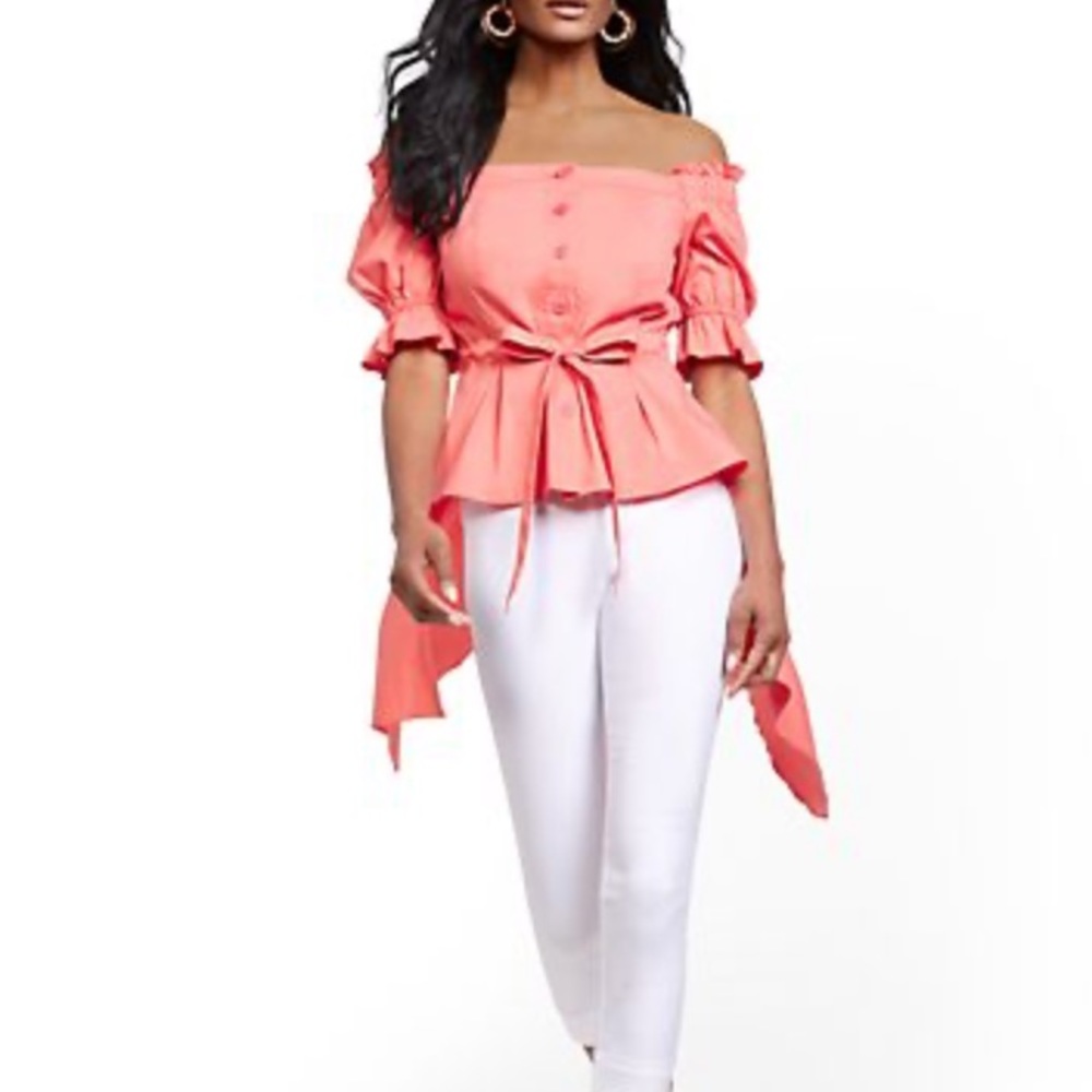 Off-The-Shoulder Hi-Lo Poplin Shirt